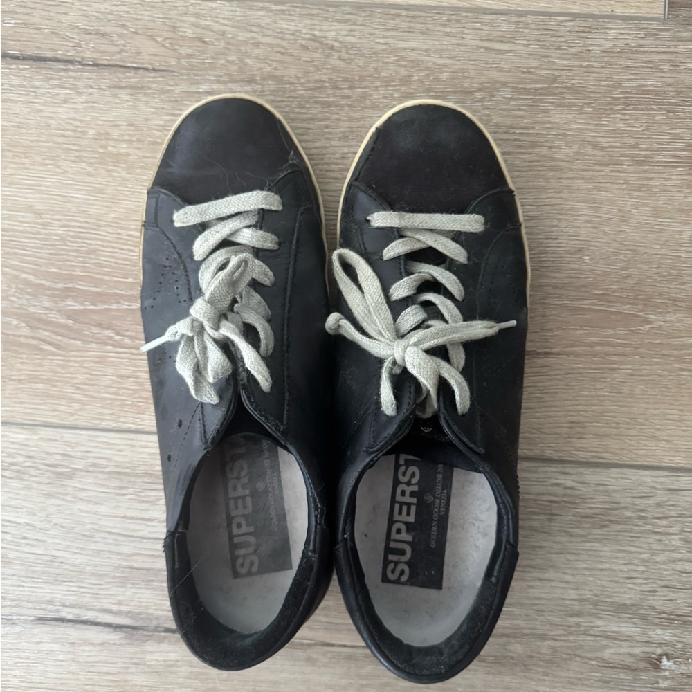 Golden Goose Black Superstar Sneakers with White Laces
